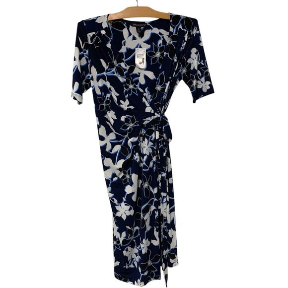 Pea in a Pod | Dress Wrap Floral Navy Knee Length Short Sleeve Maternity- Small - Picture 1 of 9